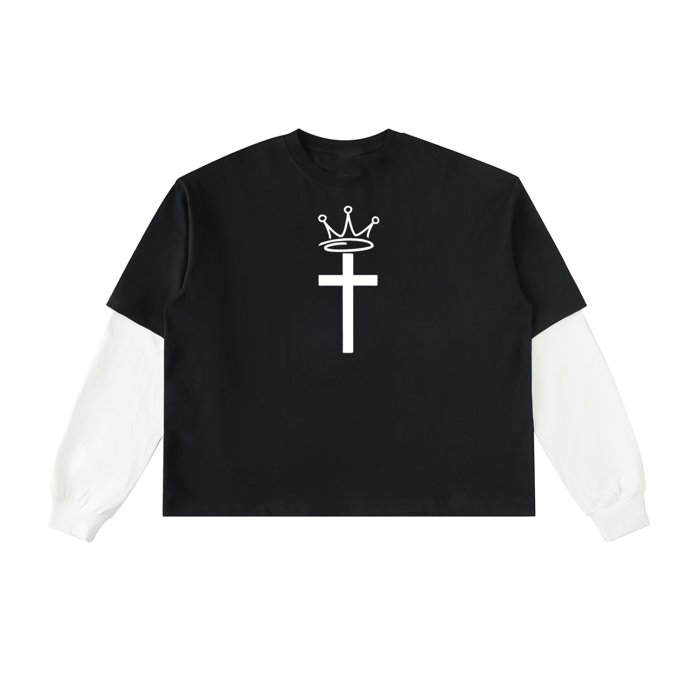 JESUS IS - Layered Contrast Sleeve Cotton T-Shirt