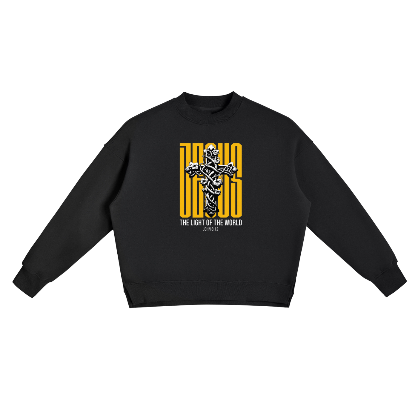 Fleece Sweatshirt mit Seitenschlitz und Rundhalsausschnitt