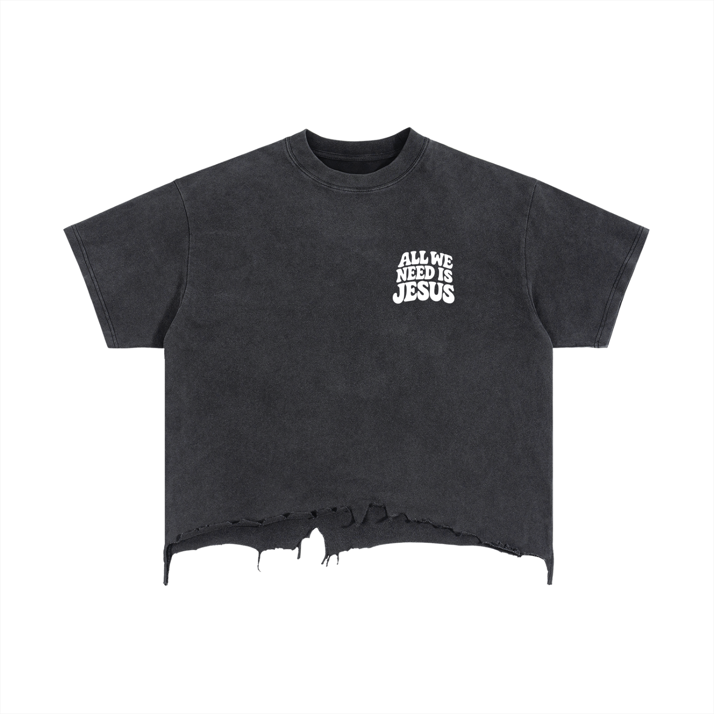 ALL WE NEED IS JESUS - Vintage Wash Boxy Distressed Hem T-Shirt
