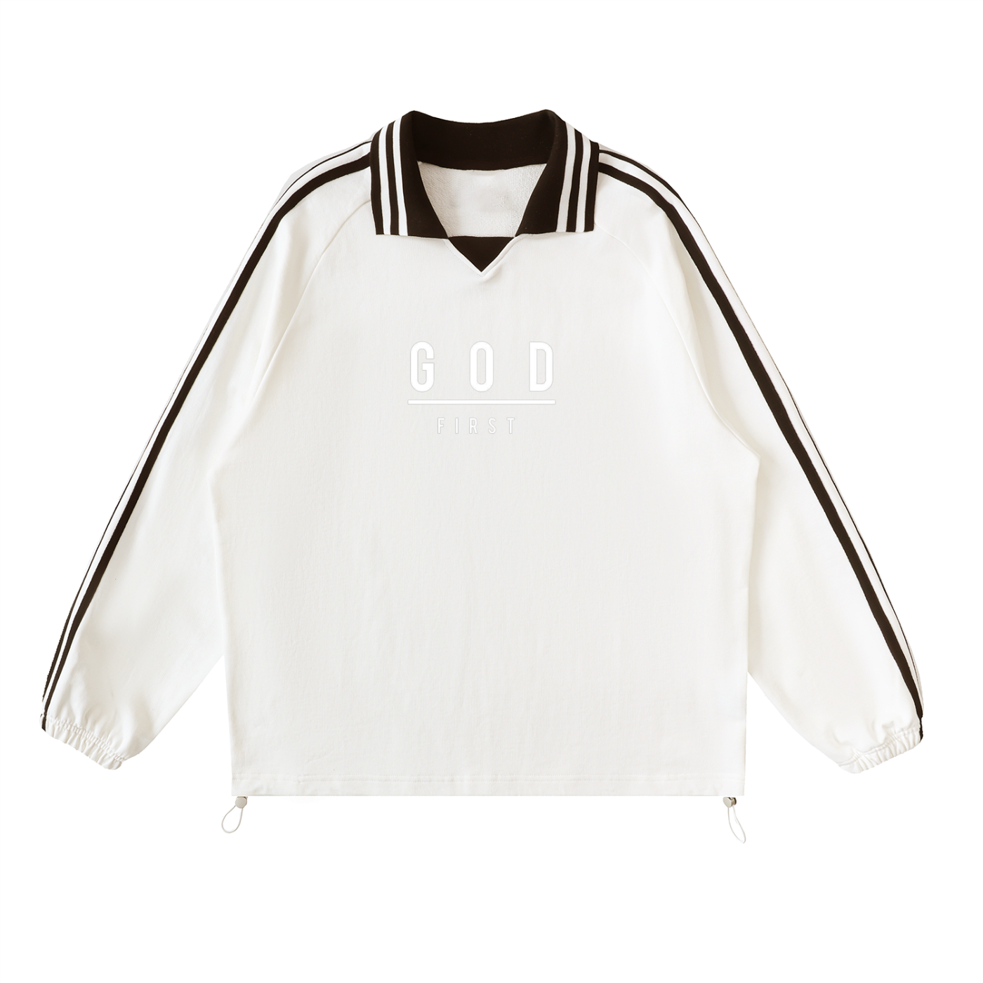 God First - Contrast Striped Lapel Collar Sweatshirt