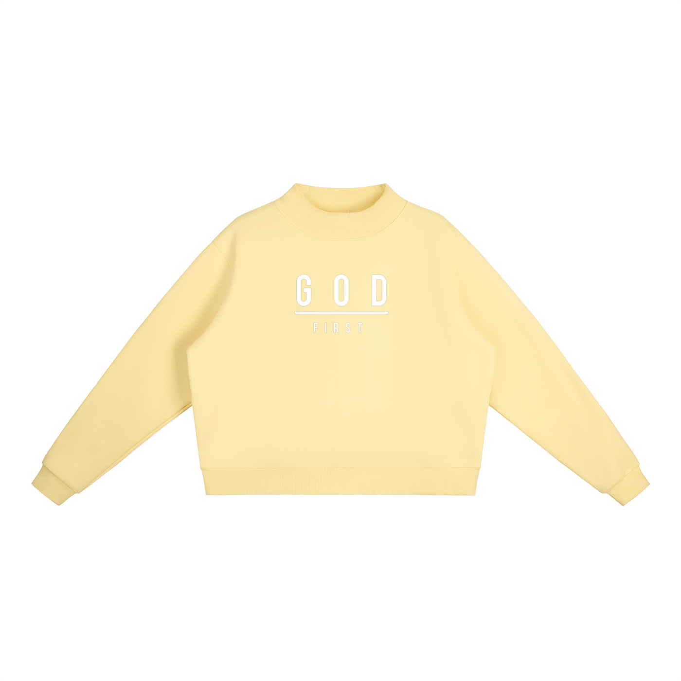 GOD FIRST - Essential Fleece Mock-Neck Crew Sweatshirt