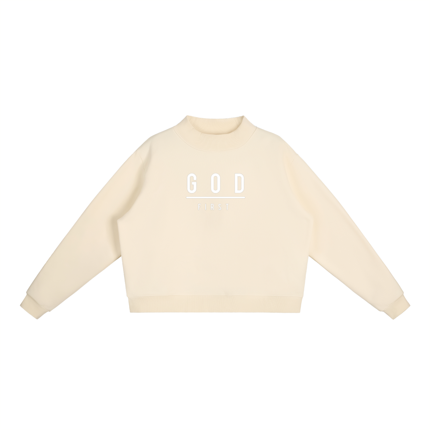 GOD FIRST - Essential Fleece Mock-Neck Crew Sweatshirt