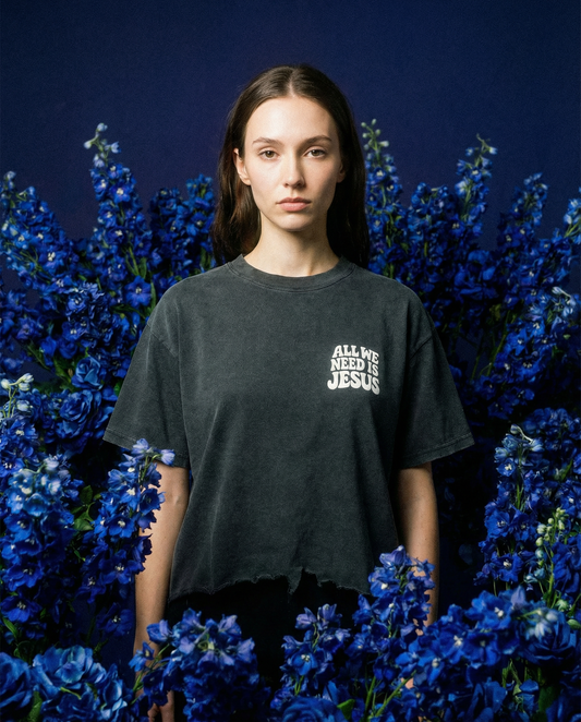 ALL WE NEED IS JESUS - Vintage Wash Boxy Distressed Hem T-Shirt