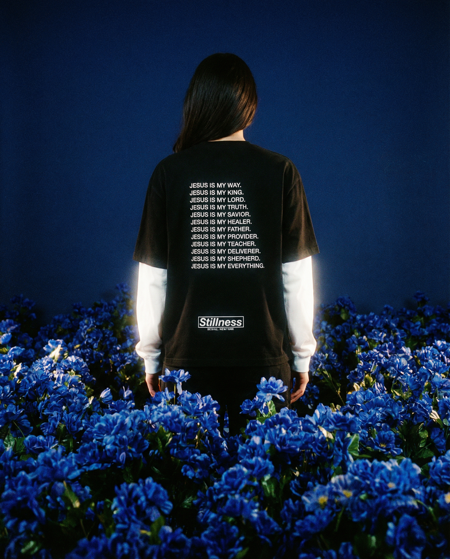 JESUS IS - Layered Contrast Sleeve Cotton T-Shirt
