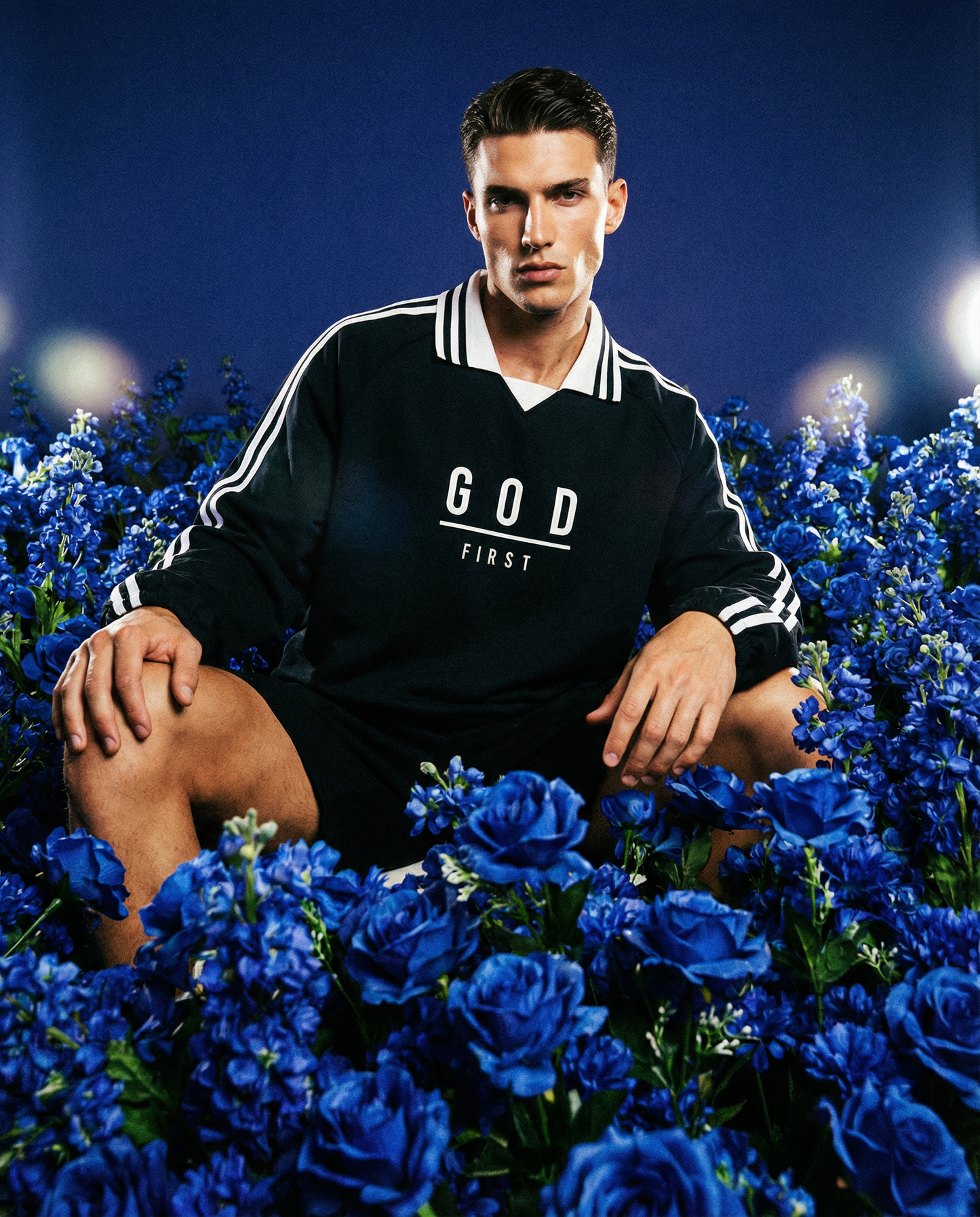 God First - Contrast Striped Lapel Collar Sweatshirt