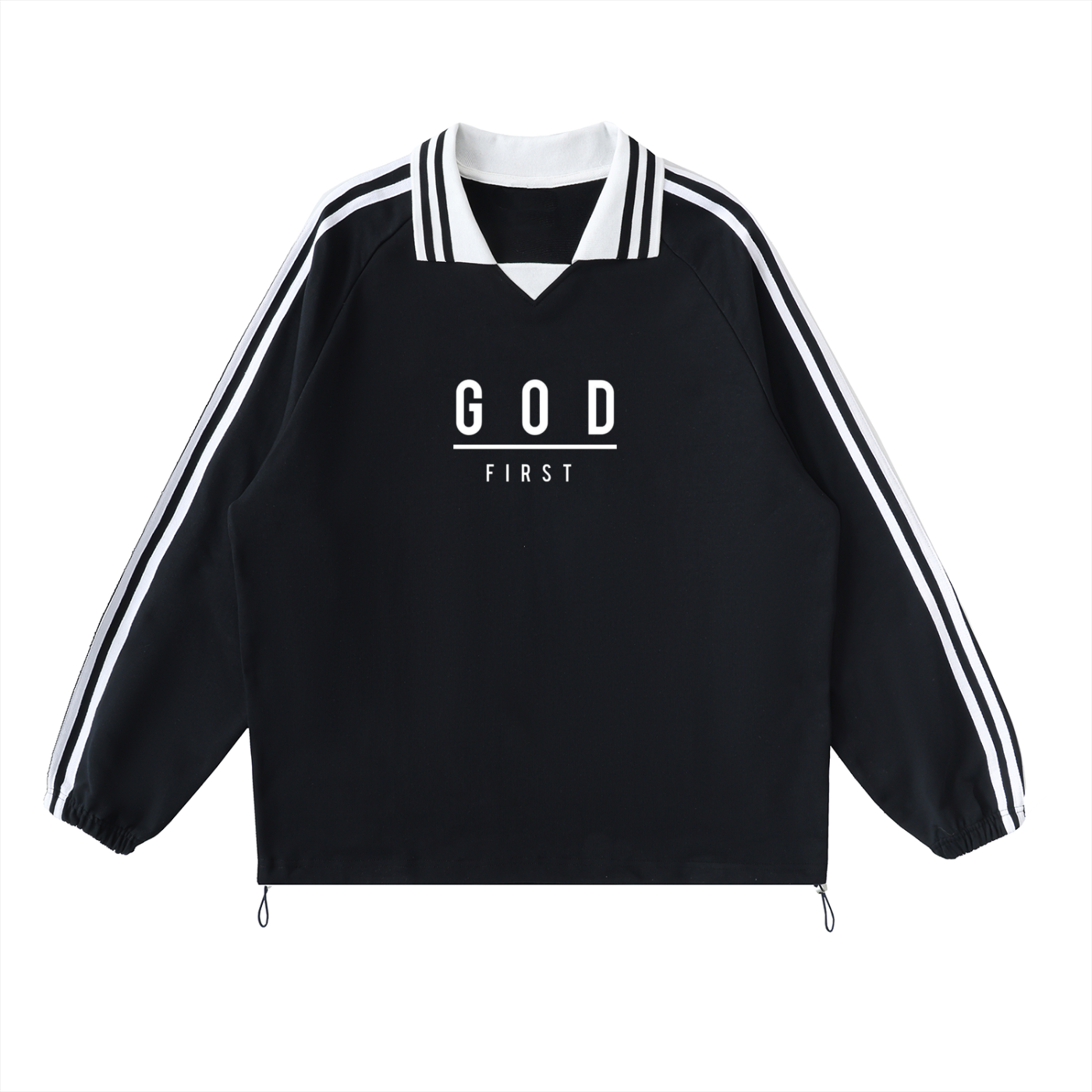 God First - Contrast Striped Lapel Collar Sweatshirt