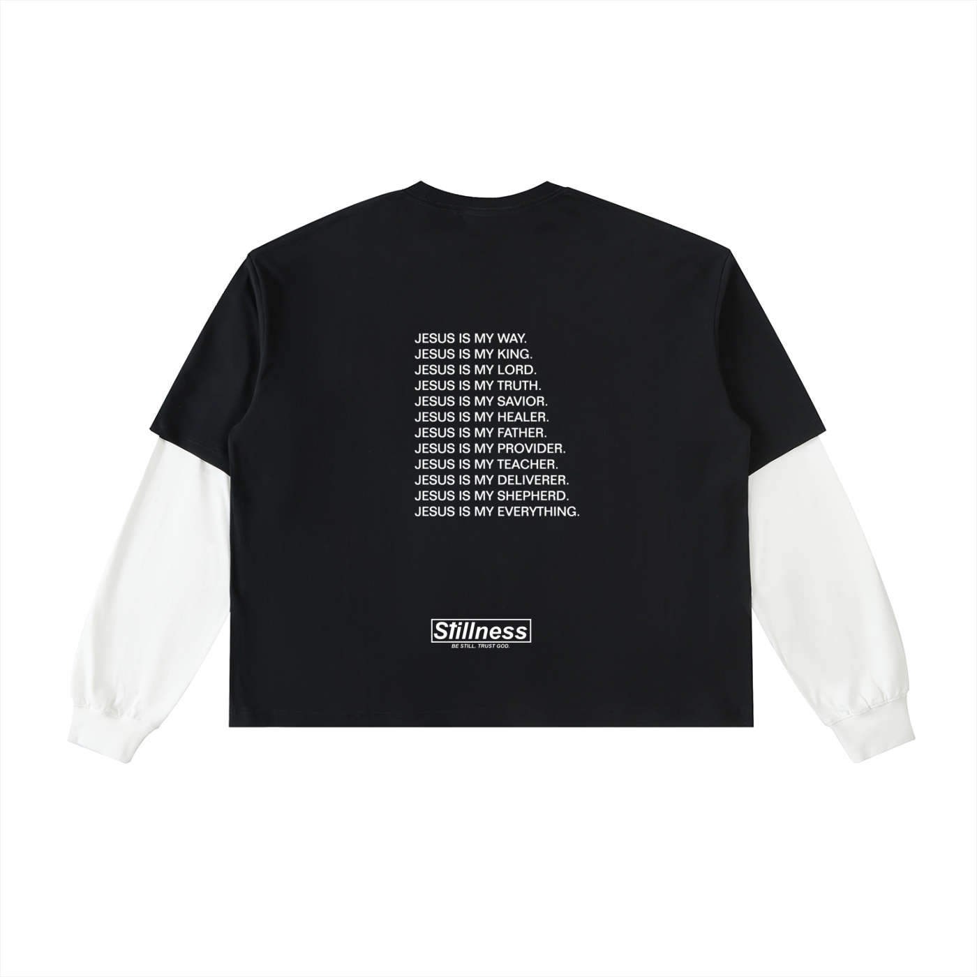 JESUS IS - Layered Contrast Sleeve Cotton T-Shirt