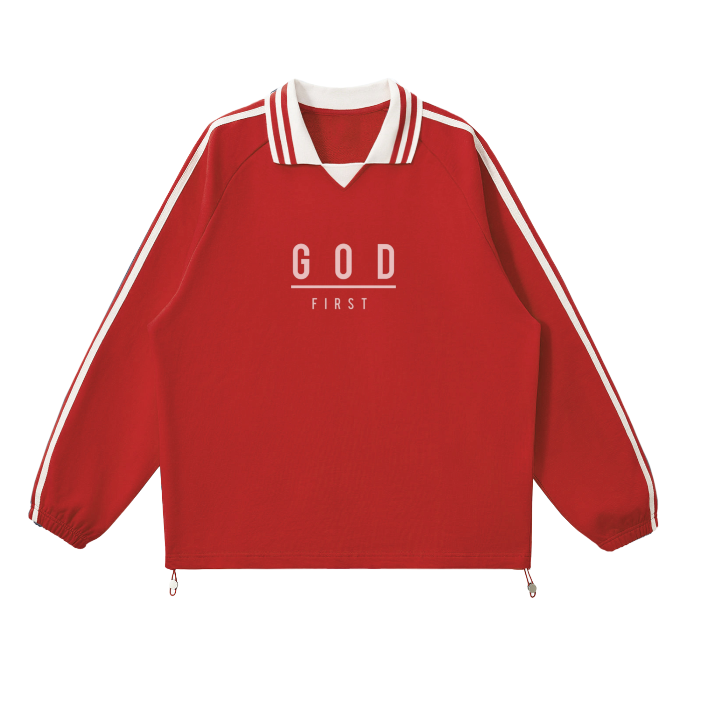 God First - Contrast Striped Lapel Collar Sweatshirt