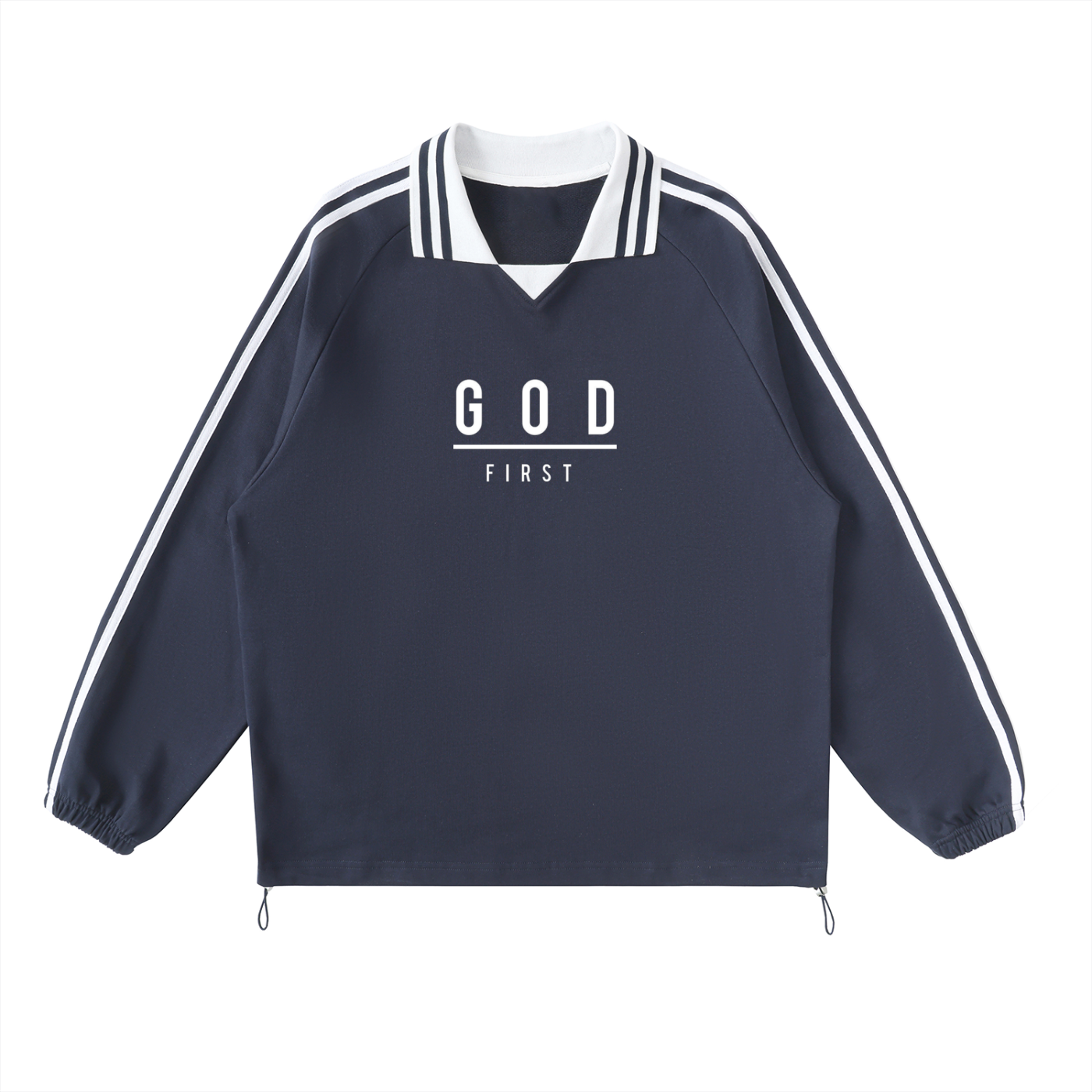 God First - Contrast Striped Lapel Collar Sweatshirt