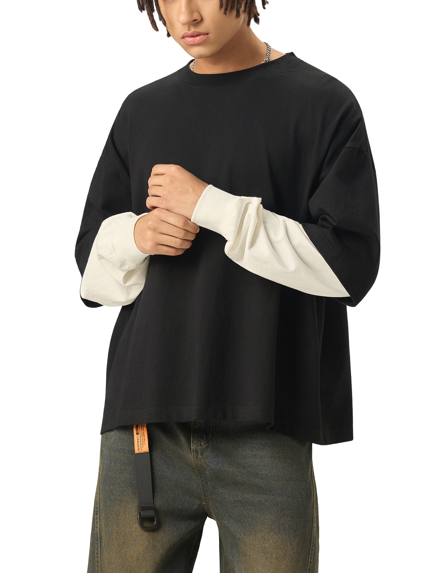 JESUS IS - Layered Contrast Sleeve Cotton T-Shirt