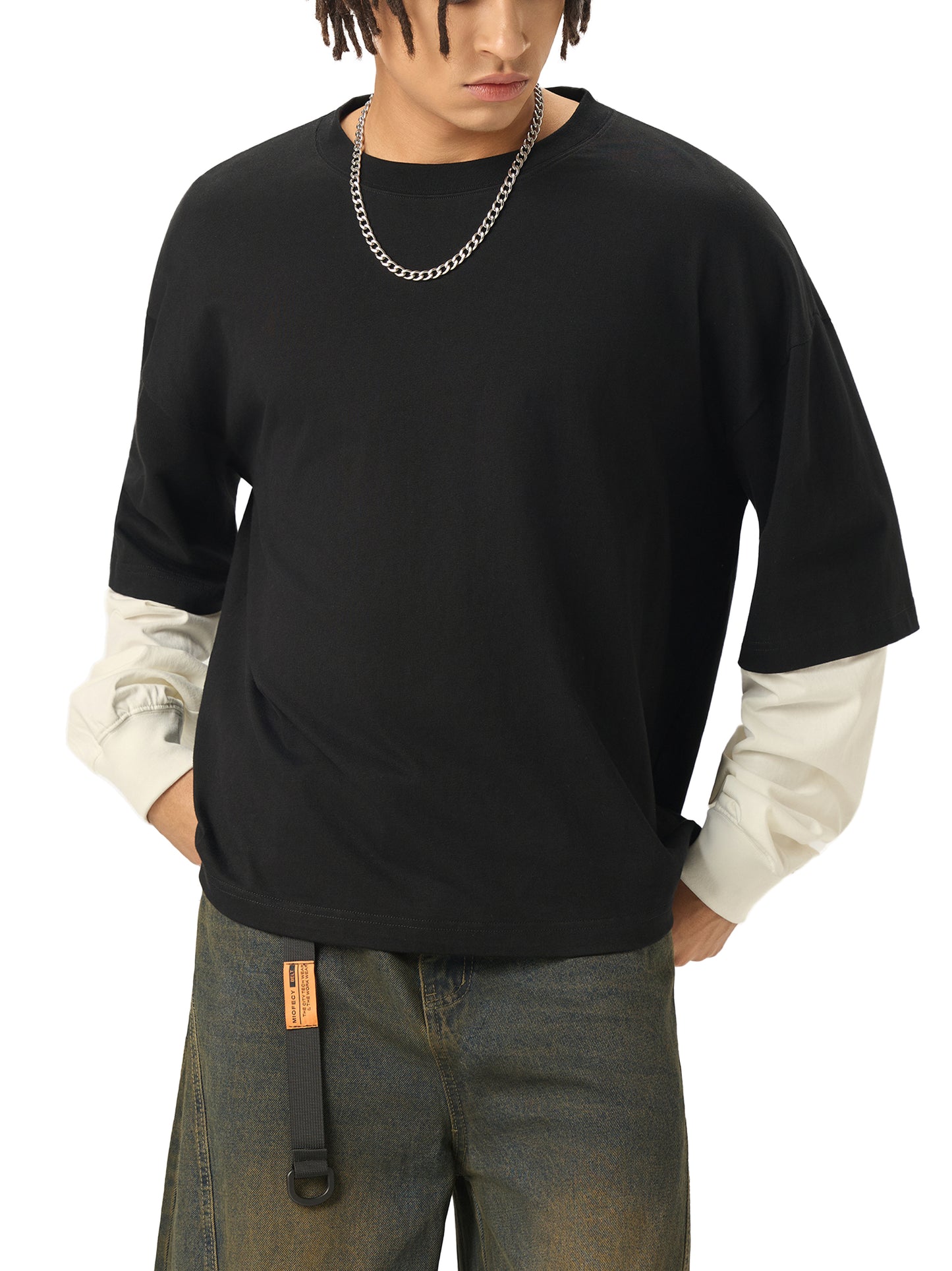 JESUS IS - Layered Contrast Sleeve Cotton T-Shirt
